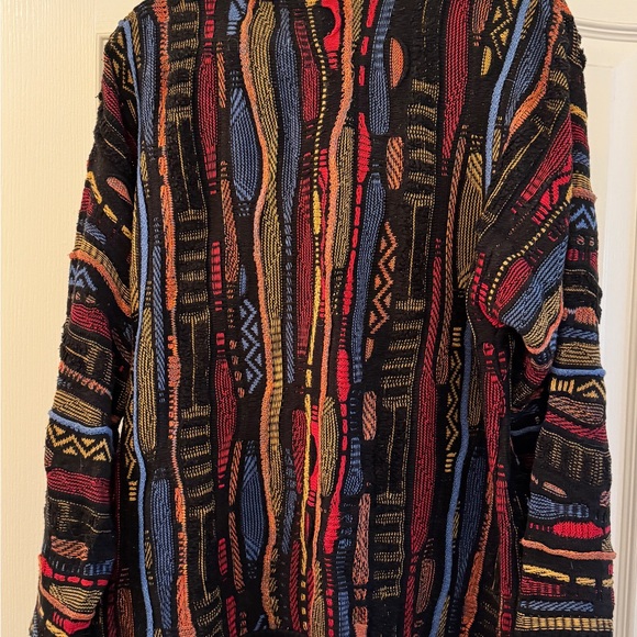 Vintage 90s Coogi-style Knit Stripe Sweater Black Red Orange Yellow Blue - Picture 2 of 4